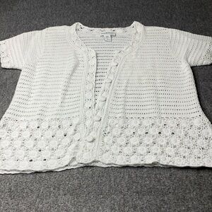 NorthStyle White Shirt Sleeve Open Weave Crochet Cardigan